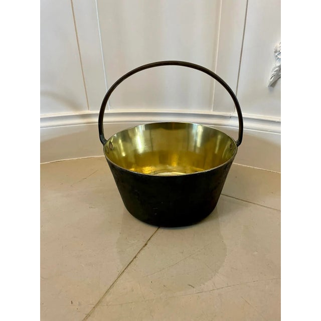 Large Antique Victorian Brass Pail For Sale - Image 3 of 7