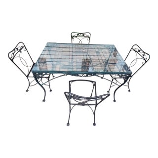 Vintage Wrought Iron Patio Dining Set, Salterini Style, 4 Pieces For Sale