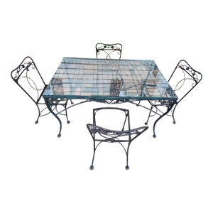 Vintage Wrought Iron Patio Dining Set, Salterini Style, 4 Pieces