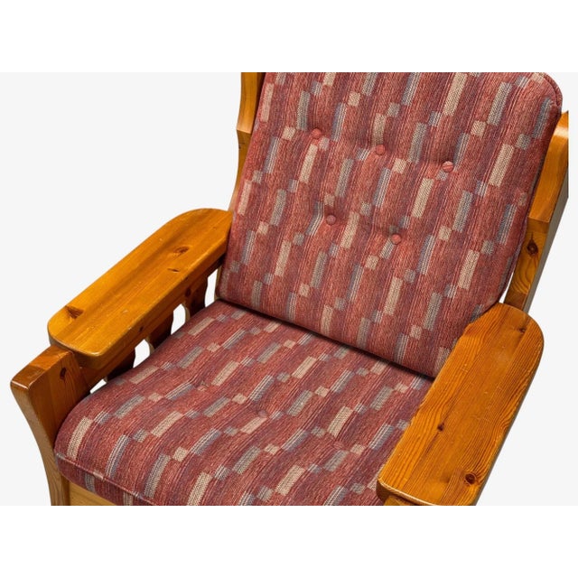 Wood Swedish Modern, Pine, Red Fabric, Brutalist Lounge Chairs, Sweden, 1950s For Sale - Image 7 of 12