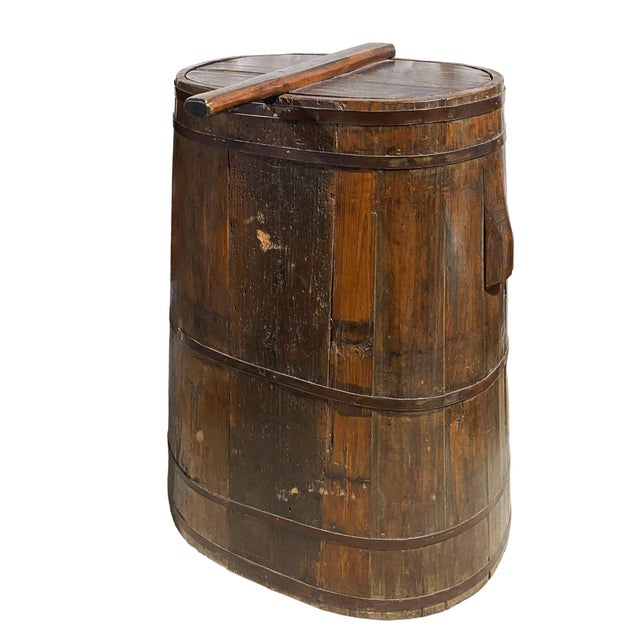 Large Chinoiserie Vintage Wood Rice Grains and Cereals Storage 