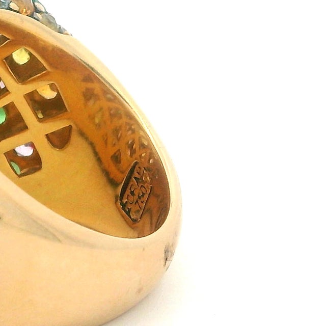 Canary Yellow 1980s Zorad Italian 18k Gold Citrine & Multi-Color Sapphire Statement Ring, Size 7.5 For Sale - Image 8 of 14