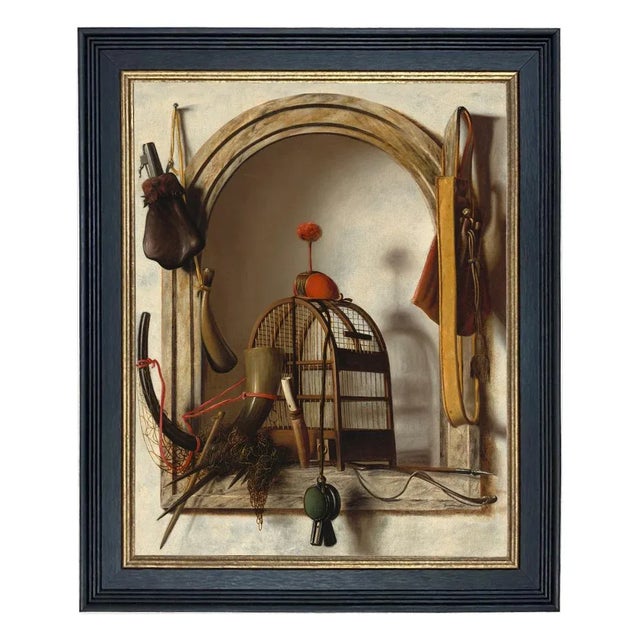 Beaux-Arts "Niche with Falconry" After Christoffel Pierson Contemporary Reproduction Print on Canvas, Black Frame, 16 x 20 For Sale - Image 3 of 3