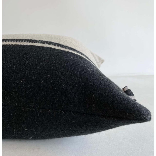 Linen and Wool Marshall Stripe Black and Natural Pillow Cover For Sale In Los Angeles - Image 6 of 6