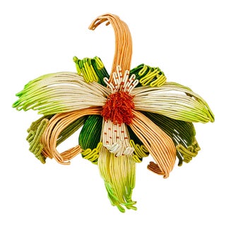 Large Vintage Textile Fiber Art Wall Sculpture Flower For Sale