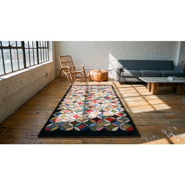 1920s Multicolor Geometric Antique American Hooked Rug 3'7" X 8'9" Knotted Wool Carpet For Sale - Image 15 of 15