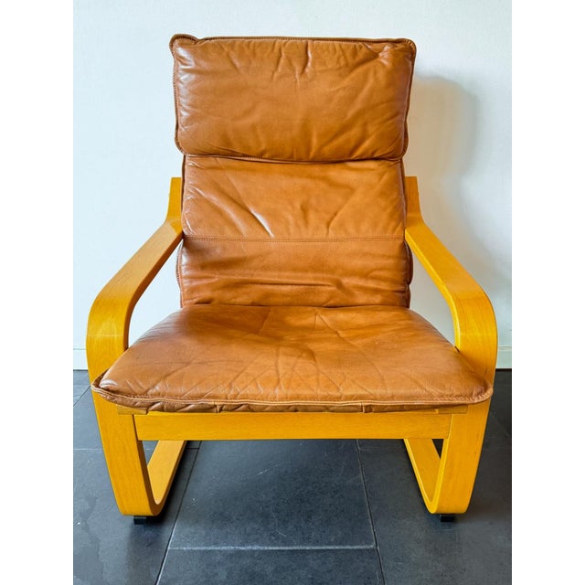 Ikea Vintage Poäng Chair in Cognac Leather by Noboru Nakamura for Ikea, 2000s For Sale - Image 4 of 13