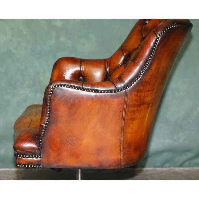 Vintage Tufted Leather Chesterfield Captain's Desk Chair For Sale - Image 17 of 18