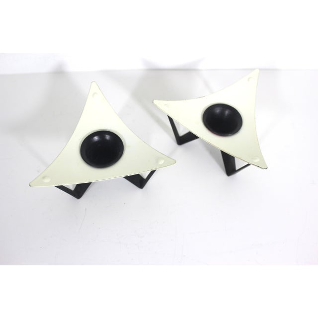 Set of Two Atomic Mid-Century Danish Modern Candle Holders Black White, Made in Denmark - Set of 2 For Sale - Image 9 of 9