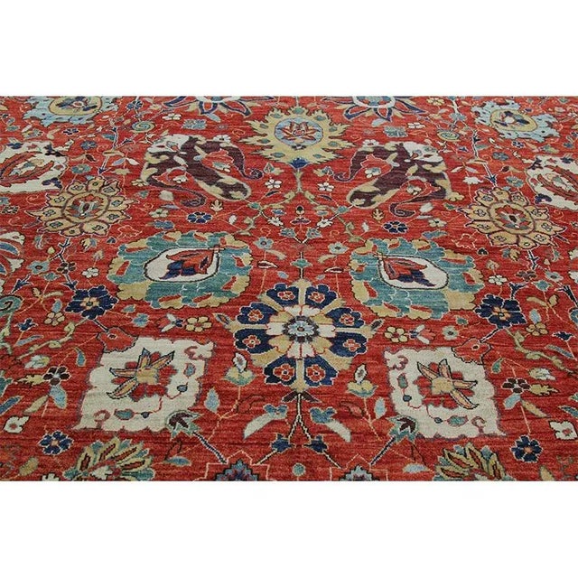 Red 1990s Handwoven Serapi Style Area Rug 12’1″ X 15’6″ For Sale - Image 8 of 11