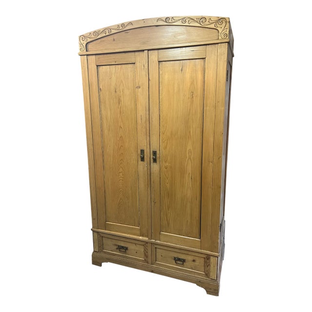 Antique Irish Pine Armoire Cabinet For Sale