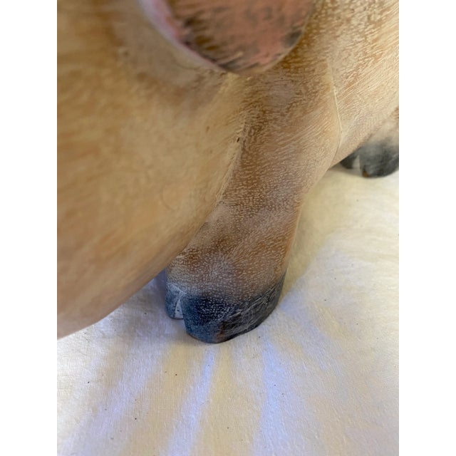 Tan Hand Carved and Painted Wooden Happy Big For Sale - Image 8 of 11