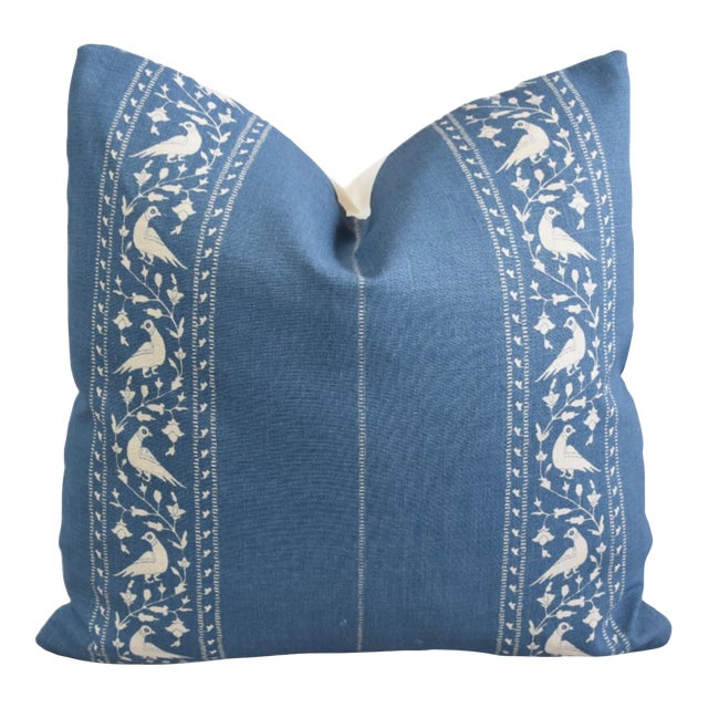 Designer Lisa Fine Indigo Blue Baroda II Feather/Down Pillow For Sale