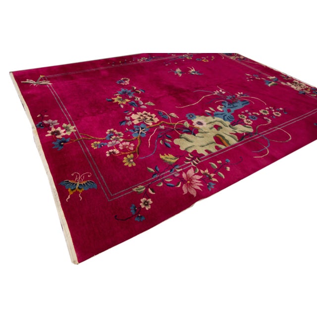 Antique Art Deco Chinese Red Wool Rug 9 Ft 2 in X 11 Ft 6 In. For Sale In New York - Image 6 of 10