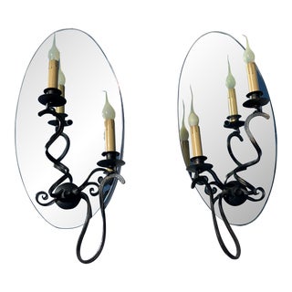Pair of 1990s Mirror Back Wall Sconces For Sale