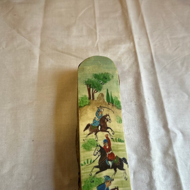 Up for consideration is a beautiful vintage Asian style wooden sliding box with equestrian details. This would look lovely...