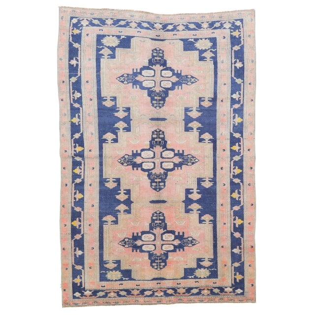 Textile Mid 20th Century Decorative Vintage Caucasian Wool Rug For Sale - Image 7 of 7