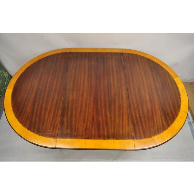 Regency Style Mahogany Round Banded Oval Extension Dining Table W/ Leaf For Sale - Image 9 of 12