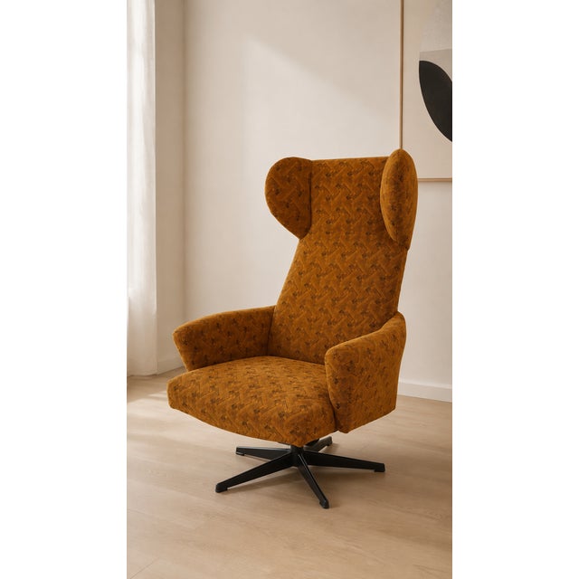 Vintage Wingback Swivel Lounge Chair from Dřevotvar Jablonné Nad Orlicí, 1970s For Sale - Image 9 of 11