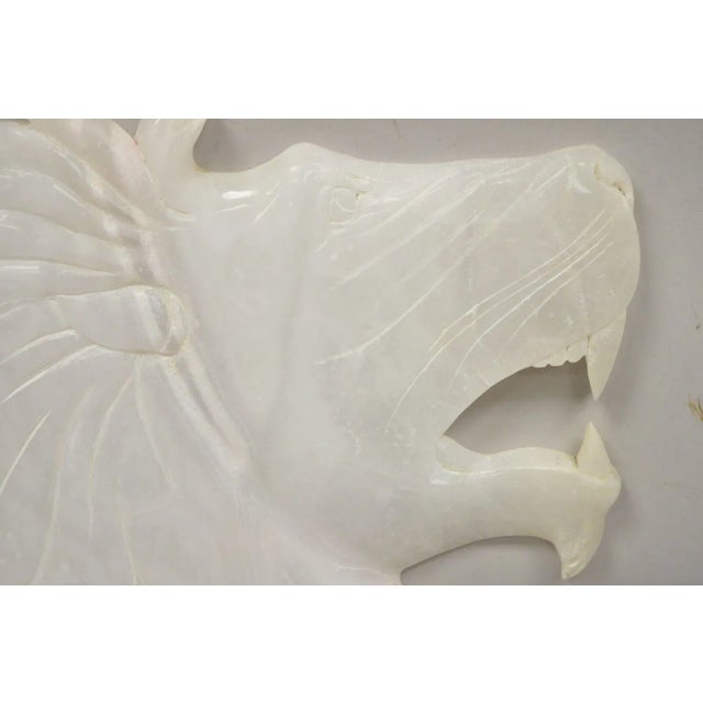 Figurative Vintage Italian Carved White Alabaster Lion Head Sculpture Statue Figure (B) For Sale - Image 3 of 11