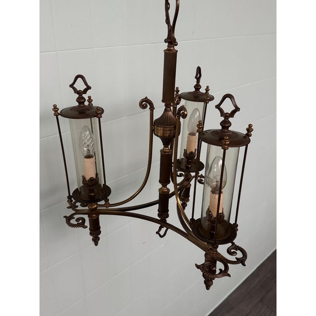 Neoclassical Empire Brass and Glass Chandelier, 1950s For Sale - Image 4 of 18