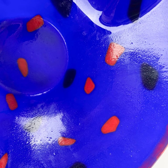 Blue Vintage Mid-Century Modern Handmade Art Glass Bright Blue Red Black Batter Bowl For Sale - Image 8 of 10