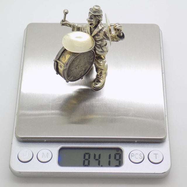 Vintage Italian Handmade Genuine Silver Angini Branded Circus Musician with Drums, 1970s For Sale - Image 11 of 14