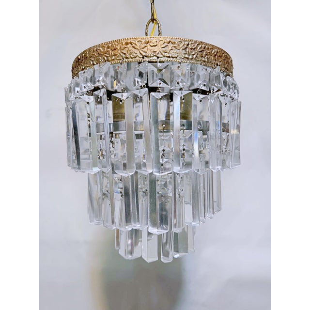 Mid-Century Modern Vintage Waterfall Crystal Chandelier With Ornate Brass Crown For Sale - Image 3 of 9