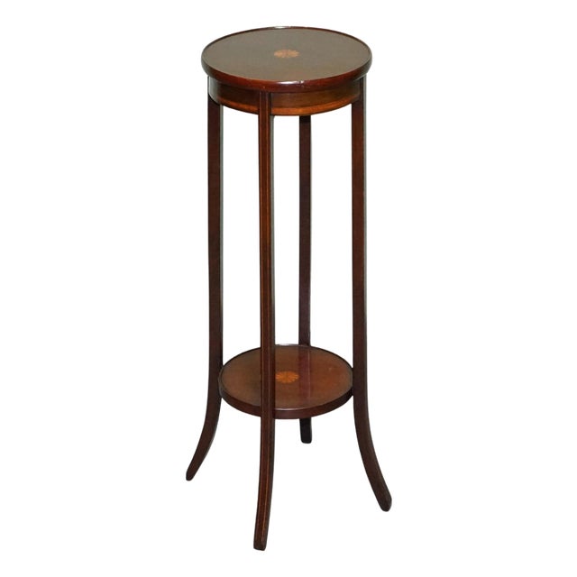 Antique Hardwood Two Tier Plant Stand with Starburst Marquetry Inlay For Sale