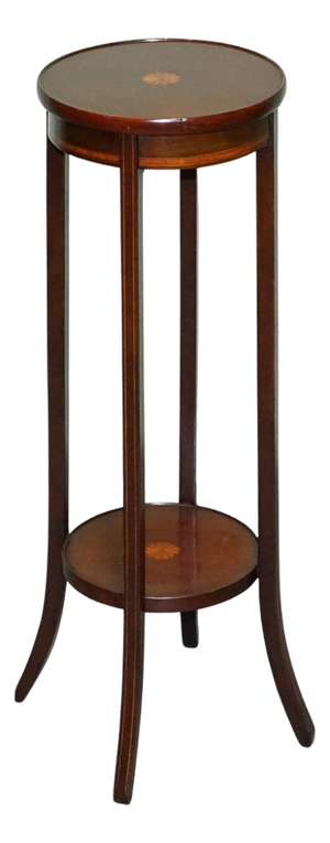 Antique Hardwood Two Tier Plant Stand with Starburst Marquetry Inlay