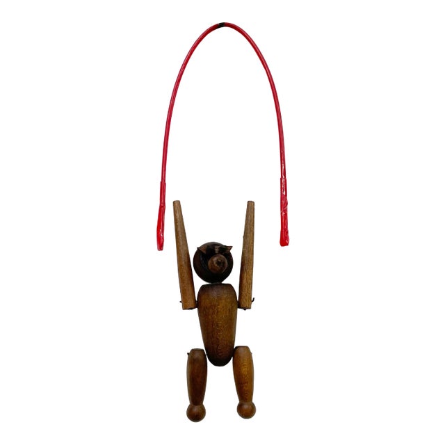1960s Jointed Wood Monkey on Exercise Rope Style Bojesen Denmark For Sale