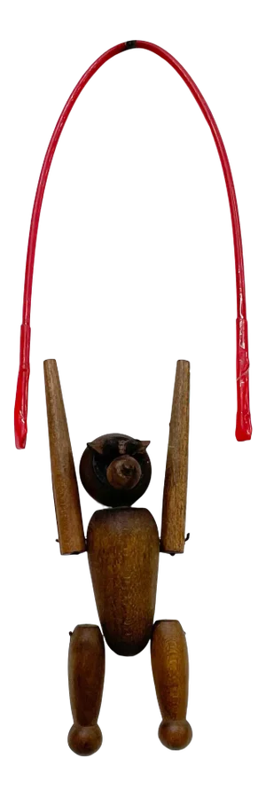 1960s Jointed Wood Monkey on Exercise Rope Style Bojesen Denmark