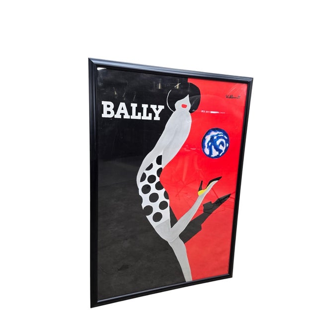 Vintage Bernard Villemot “Bally Kick” Fashion Advertising Poster in Black Frame Large framed reproduction of the iconic...