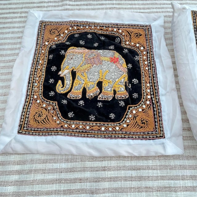 Burmese Kalaga pillow of an elephant. Asian Siamese Thai style vintage pillow that is padded and textured with stones,...