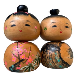 Sho Chiku Bai Kokeshi Dolls by Sato Kouson, 1960s, Set of 2 For Sale
