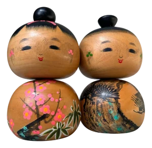 Sho Chiku Bai Kokeshi Dolls by Sato Kouson, 1960s, Set of 2