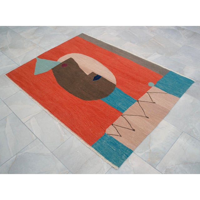 Paul Klee "Clown "Inspired Hand Woven Area Rug & Wall Decor - 3′10″ × 5′4″ For Sale - Image 11 of 14