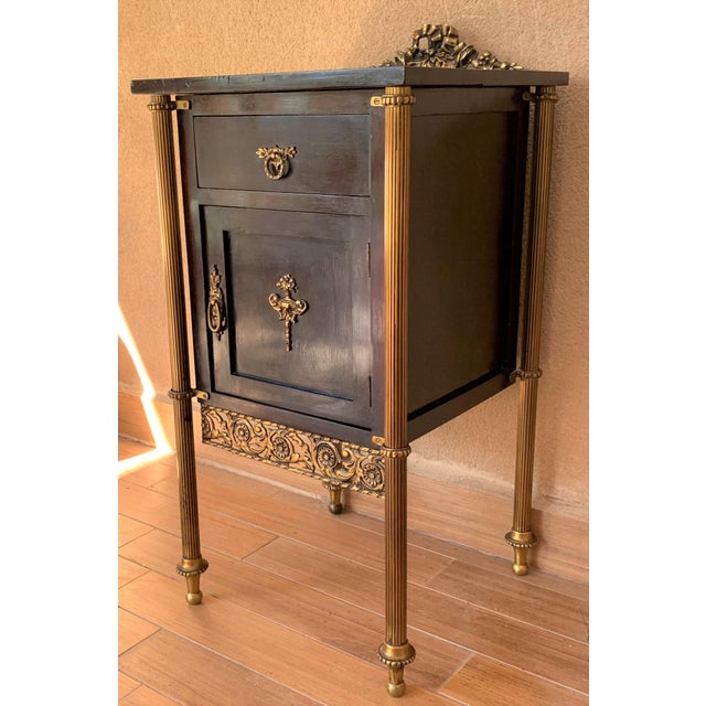 Modern French Ebonized Mahogany Nightstands With Fluted Bronze Columns - a Pair For Sale - Image 3 of 13