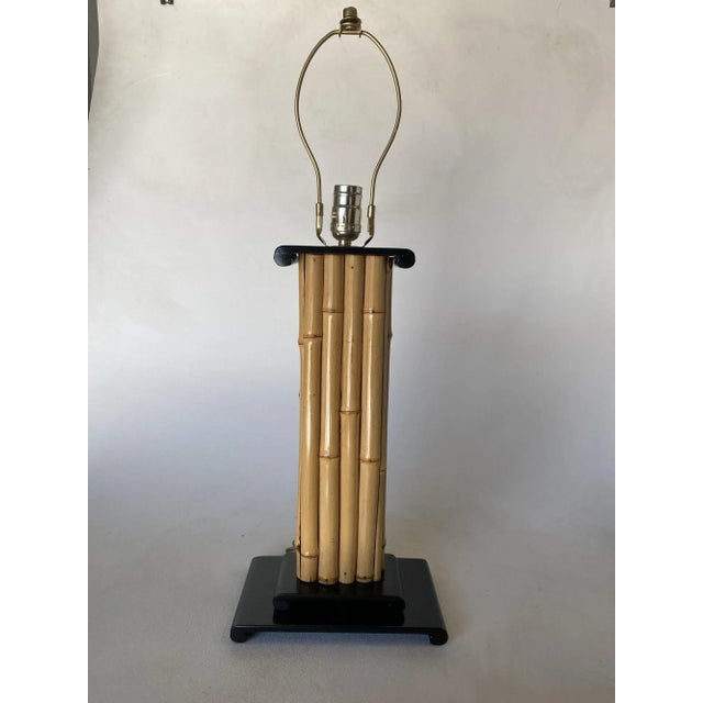 1950s Wrapped Rattan Pole Lamp With Black Demi Base For Sale - Image 4 of 11