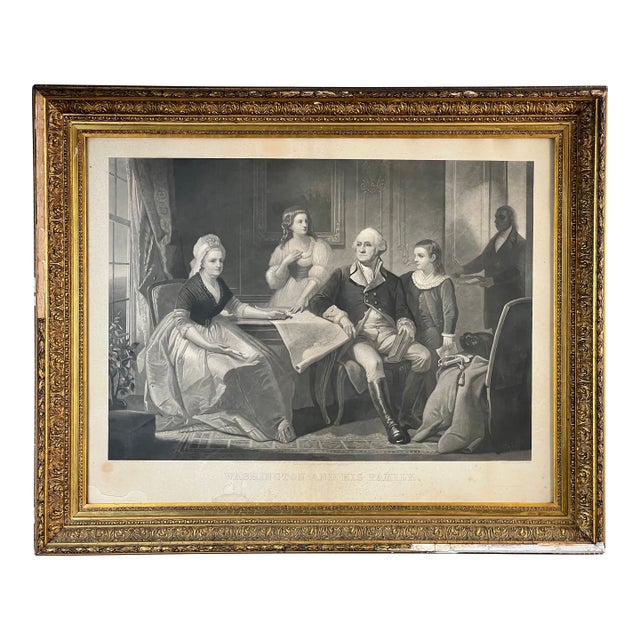 Antique "Washington and His Family" Engraving in Period Gilt Frame, Published by Bradley & Co., Philadelphia, 1858 For Sale