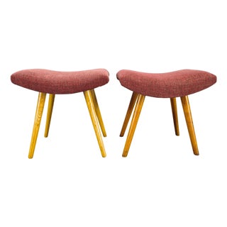 Mid-Century Modern Maple Stools with Upholstery, 1960s, Set of 2 For Sale