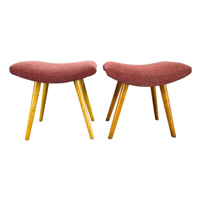 Mid-Century Modern Maple Stools with Upholstery, 1960s, Set of 2 For Sale