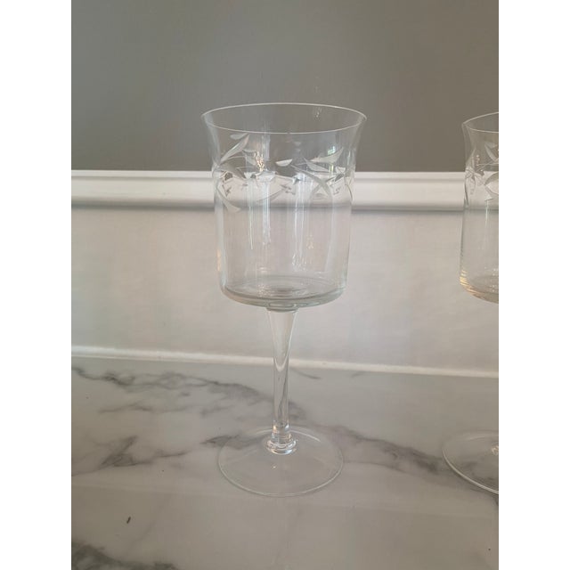 1950s Set of 8 Vintage Etched Crystal Wine Glasses For Sale - Image 4 of 12