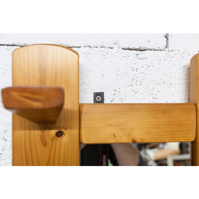 Vintage Wall-Mounted Coat Rack in Pine with Mirror, 1970 For Sale - Image 8 of 17