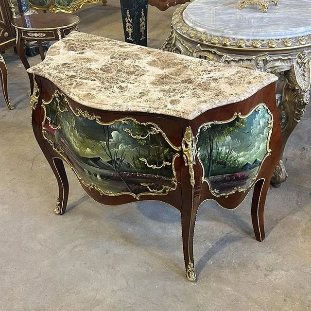 French French Copper Marble Commode Louis XV Style Furniture For Sale - Image 3 of 4