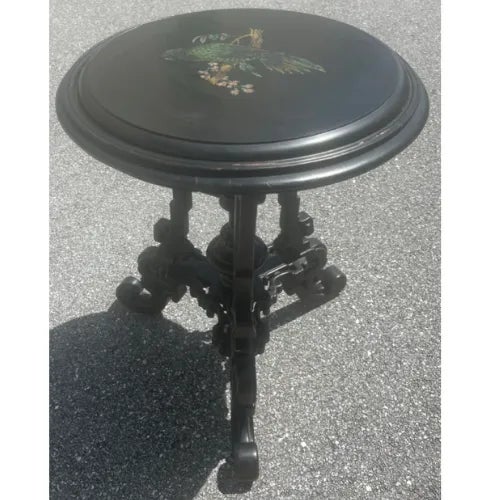 Victorian Mid 19th Century Black Stained Round Side/Entry Table With Stone Center For Sale - Image 3 of 12