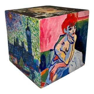 Vintage Oil on Wooden Cube Reproduction of André Derain Famous Artworks 6" X 6" For Sale