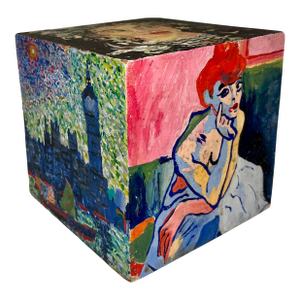 Vintage Oil on Wooden Cube Reproduction of André Derain Famous Artworks 6" X 6"