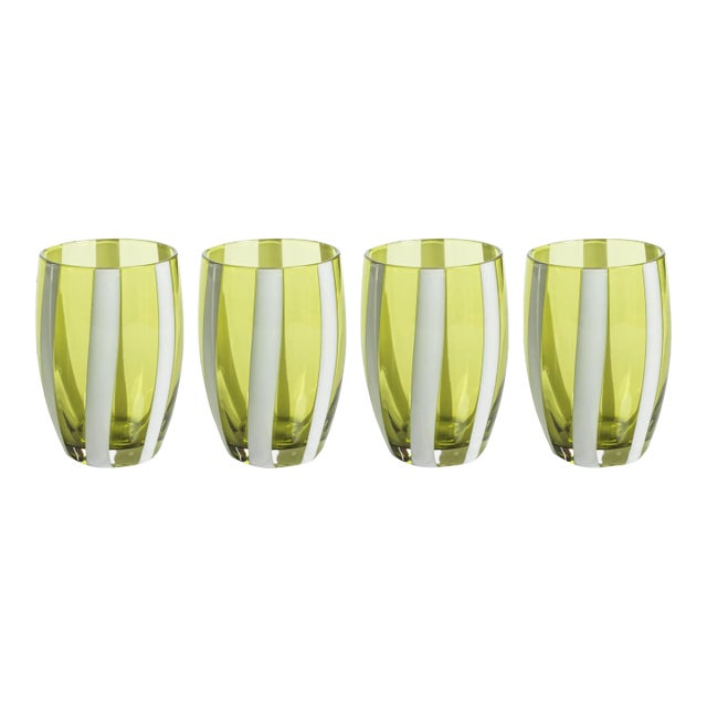 Pesaro Stripe Glasses - Green, Set of 4 For Sale