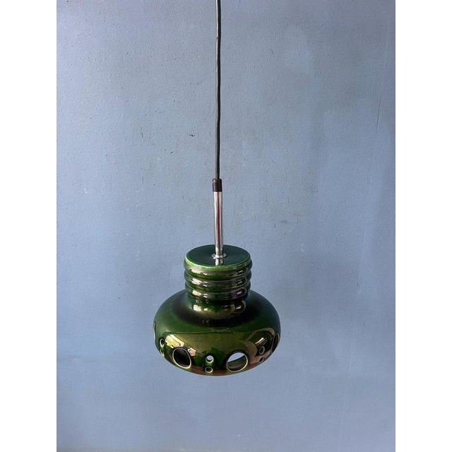 Mid-Century Green Ceramic Pendant Light, West Germany For Sale - Image 11 of 12